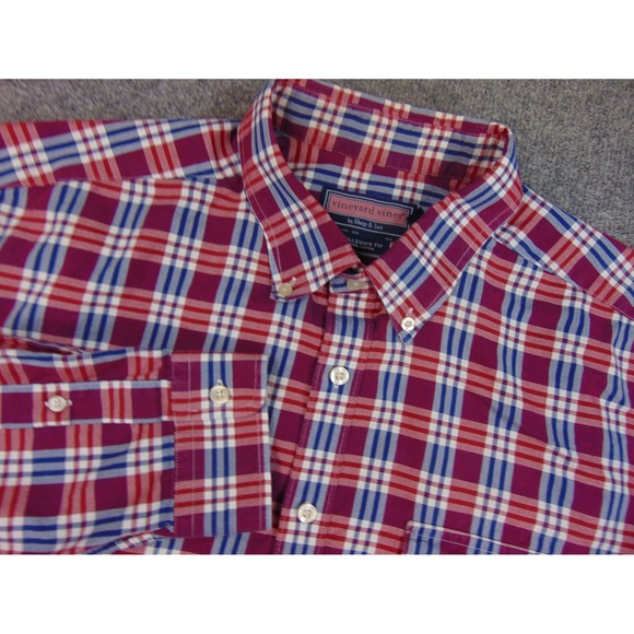Vineyard Vines Other - Vineyard Vines Shirt Mens XL Collegiate Fit Red Blue Plaid Cotton Button Front